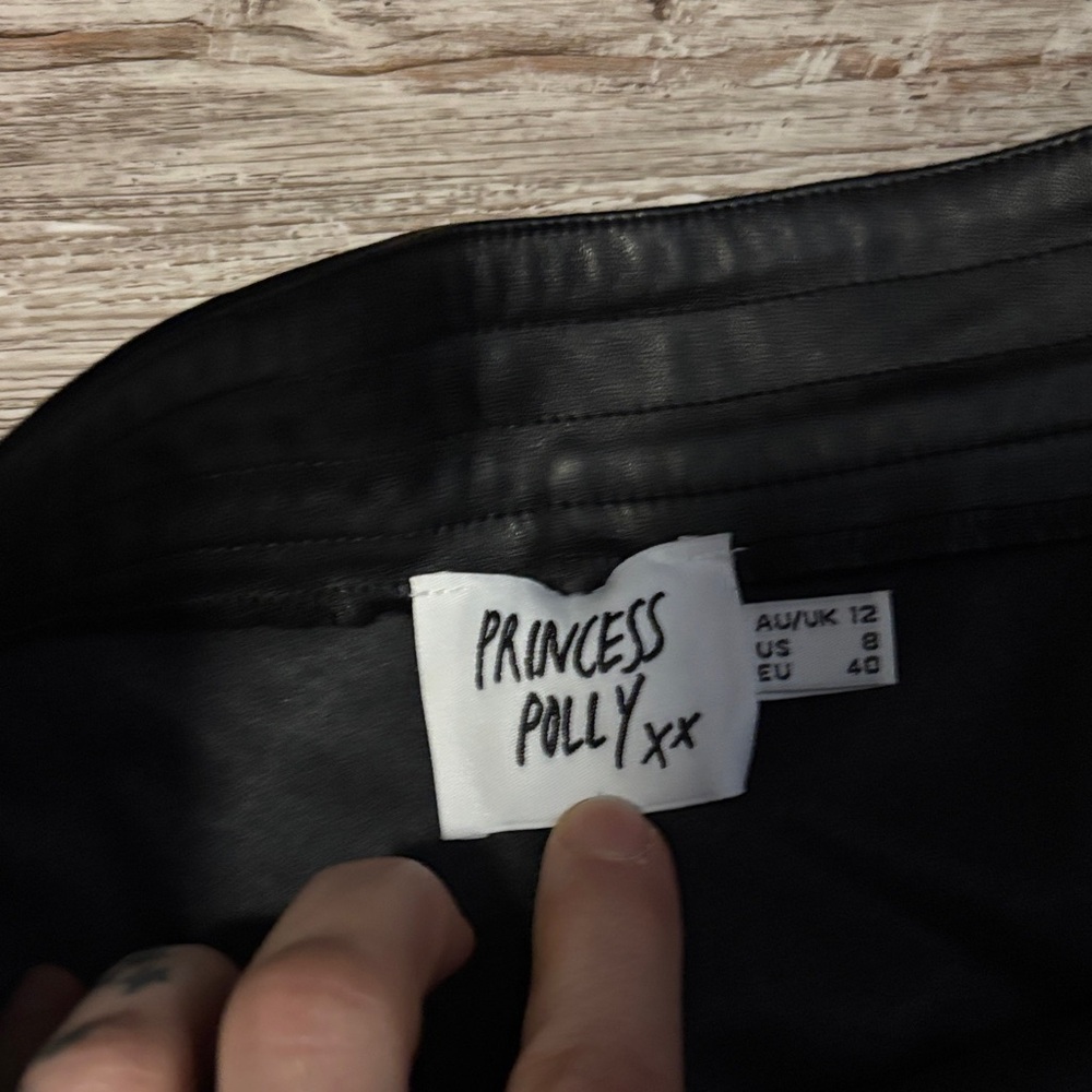 Princess Polly Black Faux Leather Straight Leg Pants - Picture 4 of 7